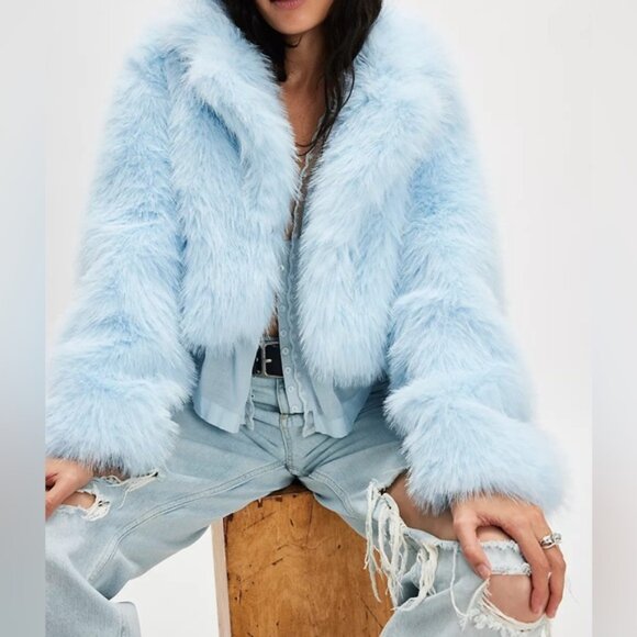 Free People Paris Cropped Faux Fur Jacket Size XS - Picture 2 of 16